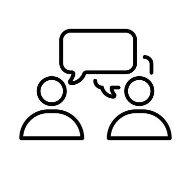 Sohbet ikonu. İnsanların konuşma baloncuğuyla konuşması. Siyah vuruş beyaz arka planda izole edilmiş. Vektör sohbet pictogram eps10