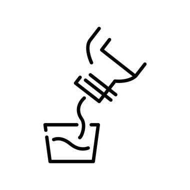 Sıvı haplar düz ikon. Web için vitamin piktogramı. Çizgi vuruş. Beyaz arka planda izole edilmiş. Vektör E10. Sağlık için ilaç hazırlığı