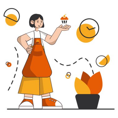 Genç kız hobisinin tadını çıkarıyor - yemek pişirmek. Çok iyi vakit geçirir ve eğlenir. Karantinadaki ev yaratıcılığının temsilcisi.. 