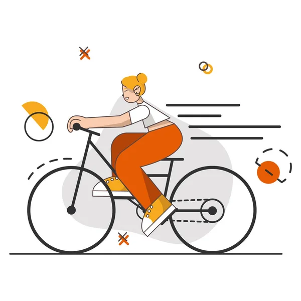 十代の女の子は彼女の趣味を楽しむ 自転車に乗る 彼女は最高のレジャーと楽しみを持っています 隔離における家庭の創造的な職業のベクトル図 — ストックベクタ