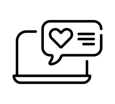 Aşk ikonu. Not defterinde internet için düz kalp resmi var. Çizgi vuruş. Beyaz arkaplanda izole edilmiş basit bir sembol. Taslak simge vektörü ep10