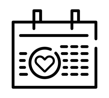 Aşk ikonu takvimi. Ağ için düz kalp resmi. Çizgi vuruş. Beyaz arkaplanda izole edilmiş basit bir sembol. Taslak simge vektörü ep10
