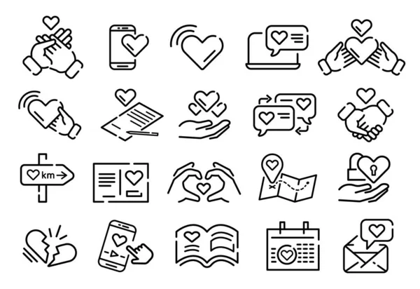 Bir grup aşk ikonu. Ağ için düz kalp piktogramları. Çizgi vuruş. Beyaz arka planda izole edilmiş basit bir yardım eli sembolü. Taslak simge vektörü ep10