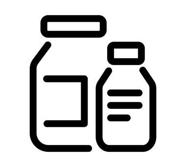 Protein şişesinin düz simgesi. Ağ için piktogram. Çizgi vuruş. Bavul beyaz arka planda izole edilmiş. Vektör Eps10