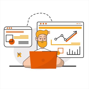 Bankacılık ve finansal ticaret adamı illüstrasyonu. İnternet için finans yatırımı. Çizgi vuruş vektörü ep10. Beyaz arkaplanda izole edilmiş basit ticaret sembolü.