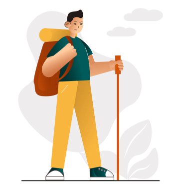 Asyalı bir adamın evde kalıp eğlenceli bir hobi edinmesi. Macera. Vektör E10, beyazda izole edildi. Çizgi film karakteri dışarıda dolaşır..