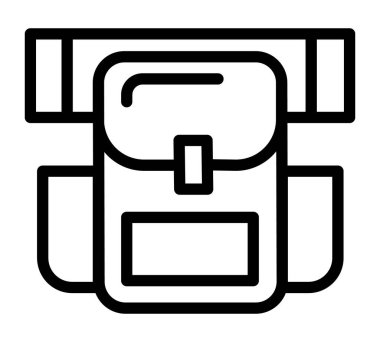 Seyahat çantası düz simgesi. Ağ için piktogram çekiyoruz. Çizgi vuruş. Beyaz arka planda izole edilmiş fotoğraf. Turist vektörü ep10