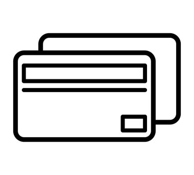 Kredi kartı düz simgesi. Ağ için borç piktogramı. Çizgi vuruş. Finansal ödeme sembolü beyaz arka planda izole edilmiş. Vektör Eps10