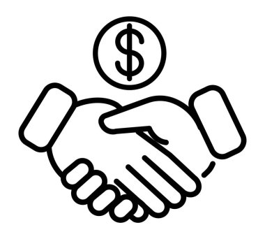 İş tokalaşma ikonu. İnternet için finansal takım çalışması piktogramı. Çizgi vuruş. Eller beyaz arka planda izole edilmiş. Vektör Eps10