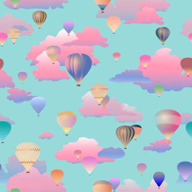 Vektör resmi, pembe bulutların arka planında pürüzsüz balon deseni