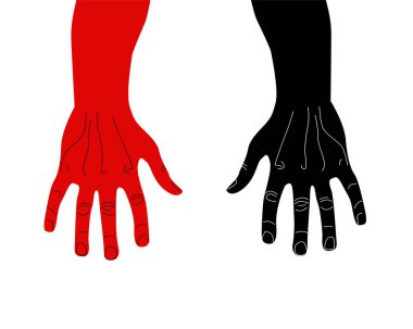 Vektör resmi, erkek elleri siyah kırmızı renklerde, beyaz arkaplanda.