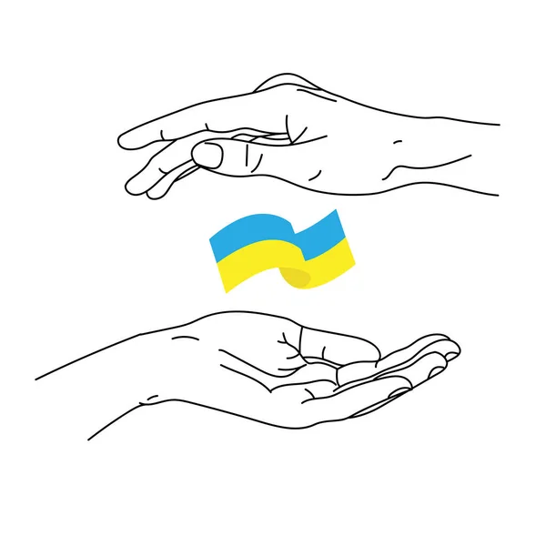 Векторная Графика Вдохновляющее Изображение Сохранении Украины Изображение Рук Держащих Флаг — стоковый вектор