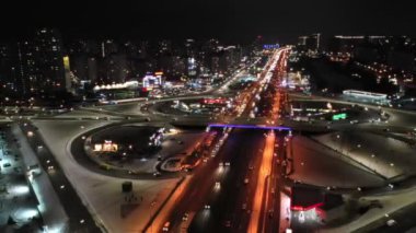 large Kyiv interchange on a snowy winter night