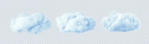 透明な背景に青い雲が隔離されています。3D現実的な雲のセット。透明感がある。ベクターイラスト — ストックベクタ