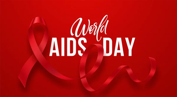 Η 1η Δεκεμβρίου είναι Παγκόσμια Ημέρα κατά του AIDS. Μια ρεαλιστική κόκκινη κορδέλα κατά του AIDS. Μήνας πρόληψης HIV. Εικονογράφηση διανύσματος — Διανυσματικό Αρχείο
