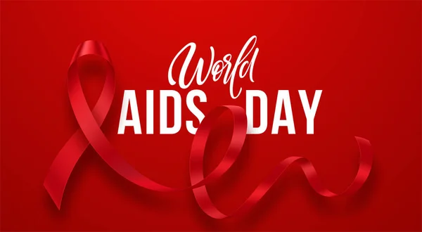 Il 1 dicembre è la Giornata Mondiale dell'AIDS. Un nastro rosso realistico contro l'AIDS. Mese di Prevenzione Hiv. Illustrazione vettoriale — Vettoriale Stock