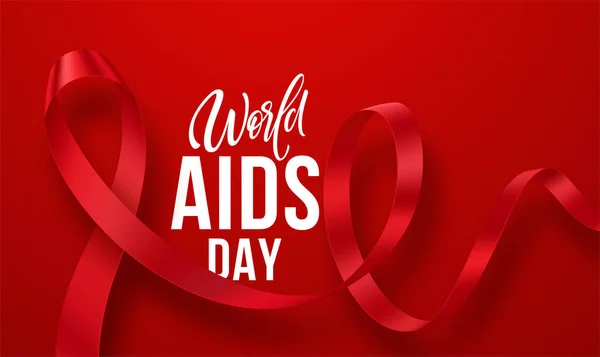 1. prosince je Světový den AIDS. Reálná červená stuha proti AIDS. Měsíc prevence úlu. Vektorová ilustrace — Stockový vektor