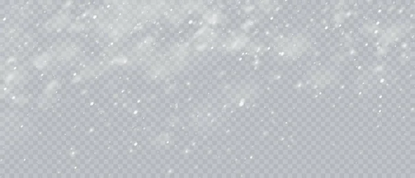 Снігопад реалістичний накладний фон. Сніжинки, що летять у небі, ізольовані на прозорому фоні. Фон для різдвяного дизайну. Векторні ілюстрації — стоковий вектор