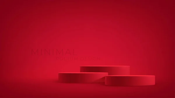 Realistico 3d podio prodotto rosso su sfondo rosso. Fase del prodotto rosso per la dimostrazione del prodotto. Contesto per presentazione, pubblicità, banner, poster. Illustrazione vettoriale — Vettoriale Stock