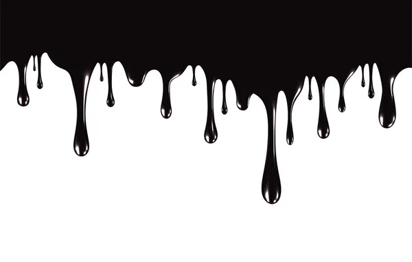 Realistische zwarte verf druipt geïsoleerd op een witte achtergrond. De vloeiende zwarte vloeistof. Druipende verf. Vectorillustratie — Stockvector