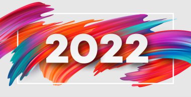 Renkli soyut boya fırçası darbelerinde takvim başlığı 2022. Mutlu 2022 yılbaşı renkli bir geçmiş. Vektör illüstrasyonu