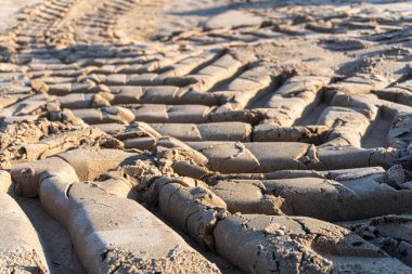 Plajın güzel kumlarında bir aracın izleri.