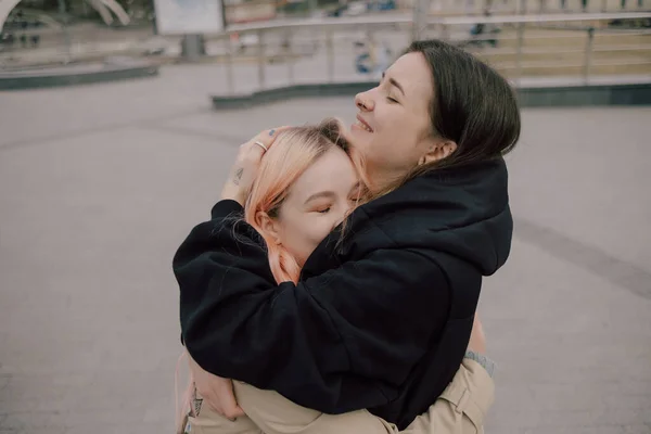 Lgbt Lesbianas Pareja Amor Momentos Felicidad Concepto — Foto de Stock