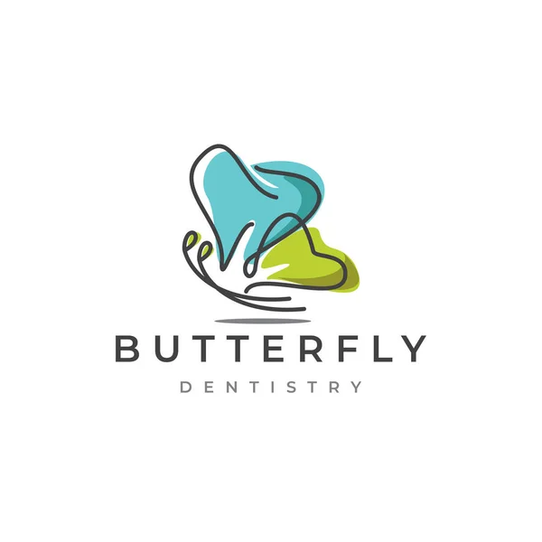 Butterfly Dentistry Logo Fun Pediatric Dental Abstract Style Teeth Vector — Stock Vector