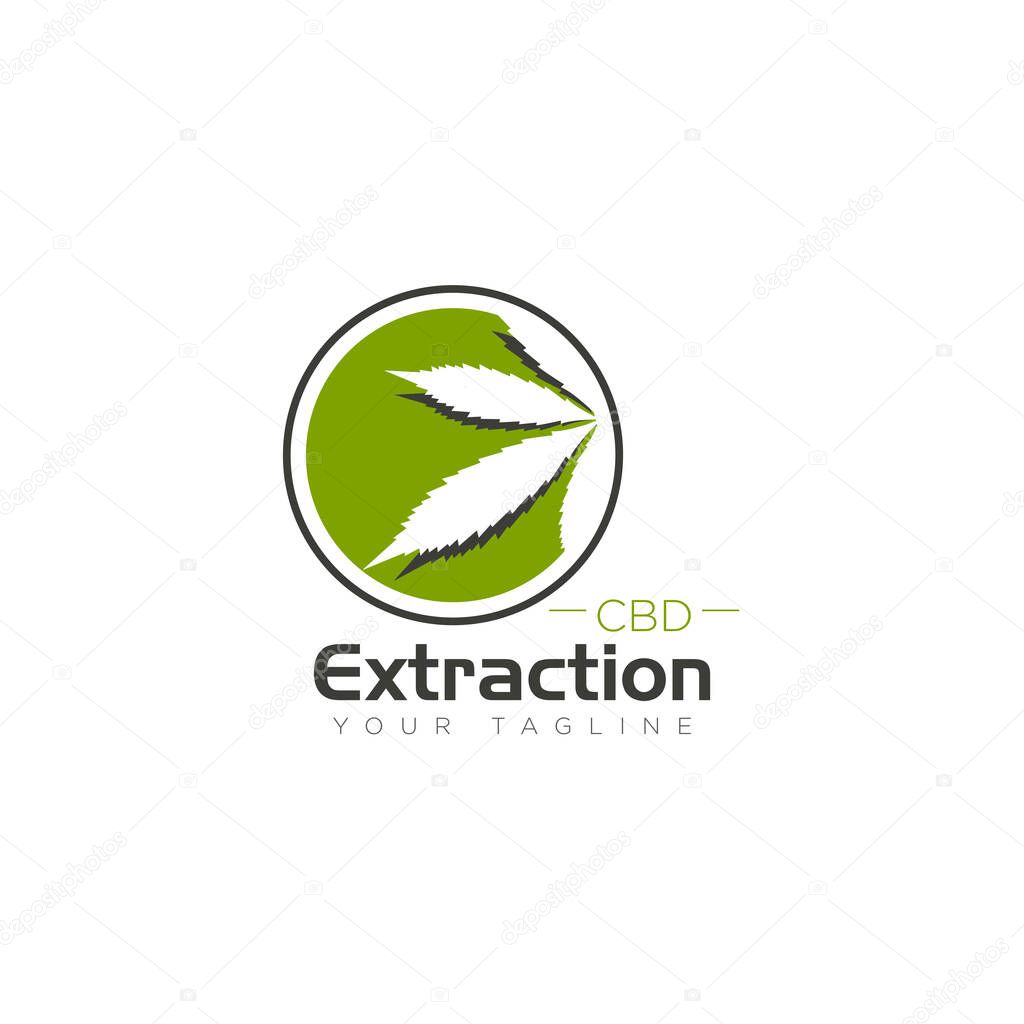Logo CBD extraction, negative space and shades cannabis leaf vector