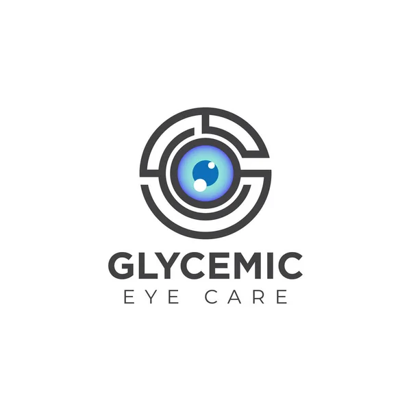 Glisemik Göz Bakım Logosu Ortasında Göz Küresi Olan Harfleri — Stok Vektör
