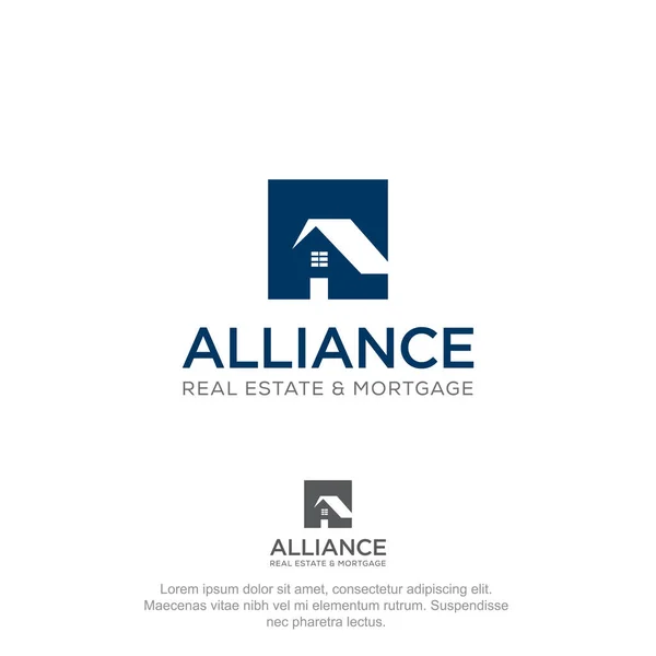 Alliance Real Estate Mortgage Logo Creative Square Home Roof Negative — Stockvektor