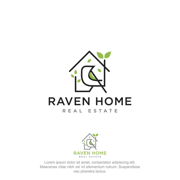 Raven Home Real Estate Logo Luxury Geometry Line Art Home — Stockvektor