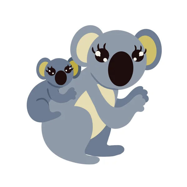 Adorable Koala Baby Hugging Back Image Isolated White Background Vector — Stock Vector