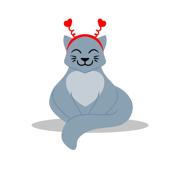 白い背景に隔離された彼の頭の上に心を持つフープを持つ愛らしい灰色の猫 ベクトルイラスト メニュー文房具ポスターのデザイン要素 バナー衣料品サイト — ストックベクタ