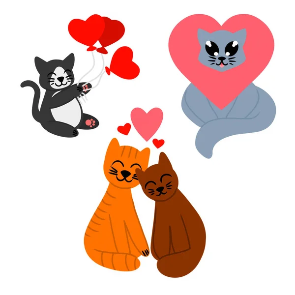 Collection Chats Clip Art Chat Avec Des Ballons Avec Cœur — Image vectorielle