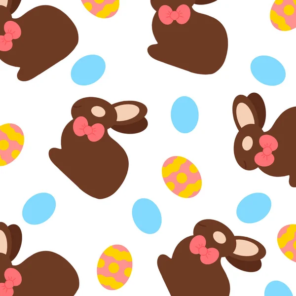 Concepto Pascua Para Postal Lindos Conejitos Chocolate Coloridos Huevos Pascua — Vector de stock