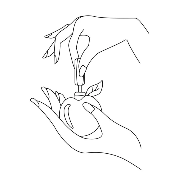 Ilustração Contorno Uma Mão Com Verniz Prego Uma Garrafa Verniz —  Vetores de Stock