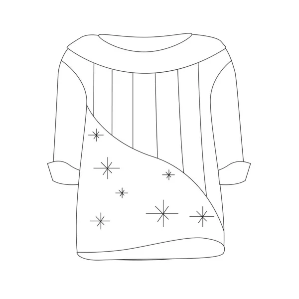 Kontúrvektor Illusztráció Egy Pulóverről Technikai Rajz Ruhatervezéshez Téli Hangulatos Jumper — Stock Vector