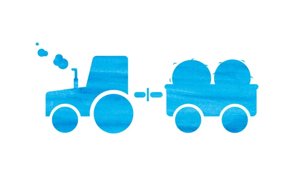 Silueta Tractor Con Remolque Ilustración Acuarela Color Azul Conveniente Para — Foto de Stock