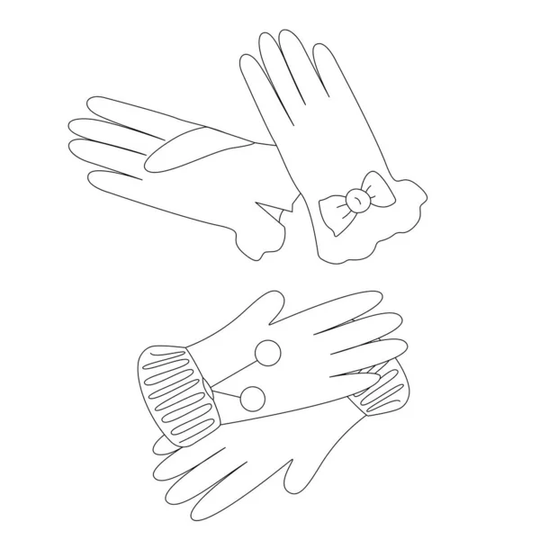 Juego Dos Pares Guantes Imagen Vectorial Del Contorno Adecuado Para — Vector de stock