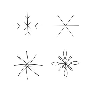 Basit kar taneleri ya da soyut açılım şekilleri. Vektör ana hatları çizimi tipografi, web siteleri, davetiyeler, kartpostallar için uygundur. 