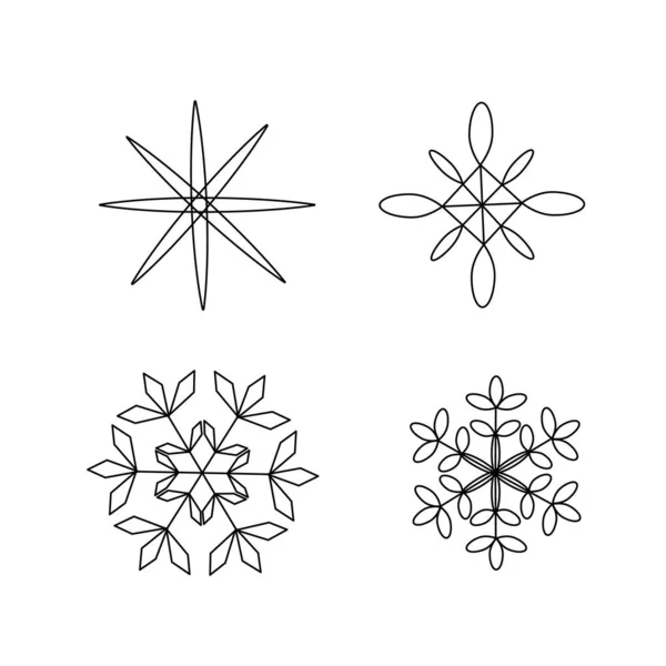 Conjunto Simples Copos Nieve Formas Abstractas Caladas Ilustración Contorno Vectorial — Archivo Imágenes Vectoriales