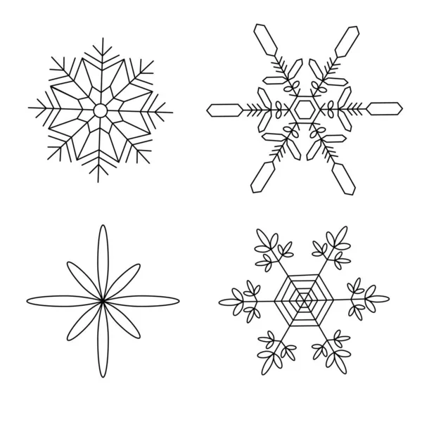 Set Simple Snowflakes Openwork Abstract Shapes Vector Outline Illustration Suitable — Vetor de Stock