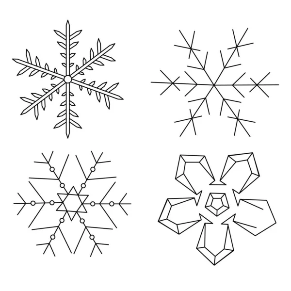 Set Simple Snowflakes Openwork Abstract Shapes Vector Outline Illustration Suitable — Vetor de Stock