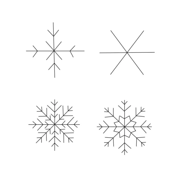 Set Simple Snowflakes Openwork Abstract Shapes Vector Outline Illustration Suitable — Vetor de Stock
