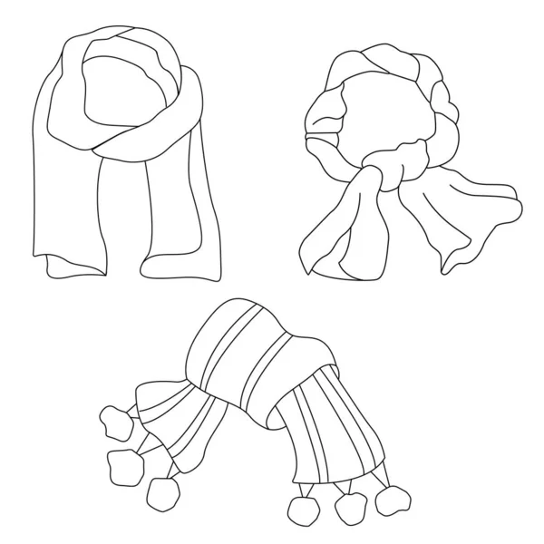 Set Different Styles Scarves Winter Spring Autumn Simple Vector Outline — Stockvector
