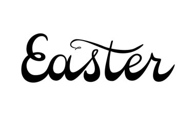 Paskalya temalı bir mektup. Beyaz arka planda kullanılan evrensel harflerle siyah vektör görüntüsü. İnternet sitesi, sosyal ağlar, broşürler ve diğer tipografiler için kartpostallar, afişler tasarlayabilirsiniz.. 