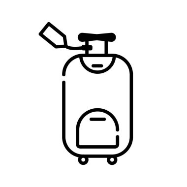 Seyahat çantası ikonu. Vektör illüstrasyonu tek bir çizgi ile yapılır. Tematik makalelerin, web sitelerinin, sosyal ağların tasarımı için uygundur.