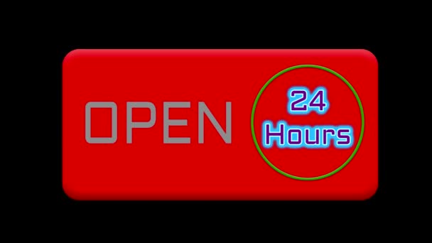 Open Uur Neon Sign Text Button Animatie Tekst Open Zwart — Stockvideo