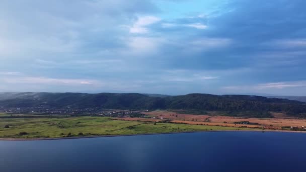 Peisaj Aerian Frumos Lac Luncă Pădure Timpul Verii — Videoclip de stoc